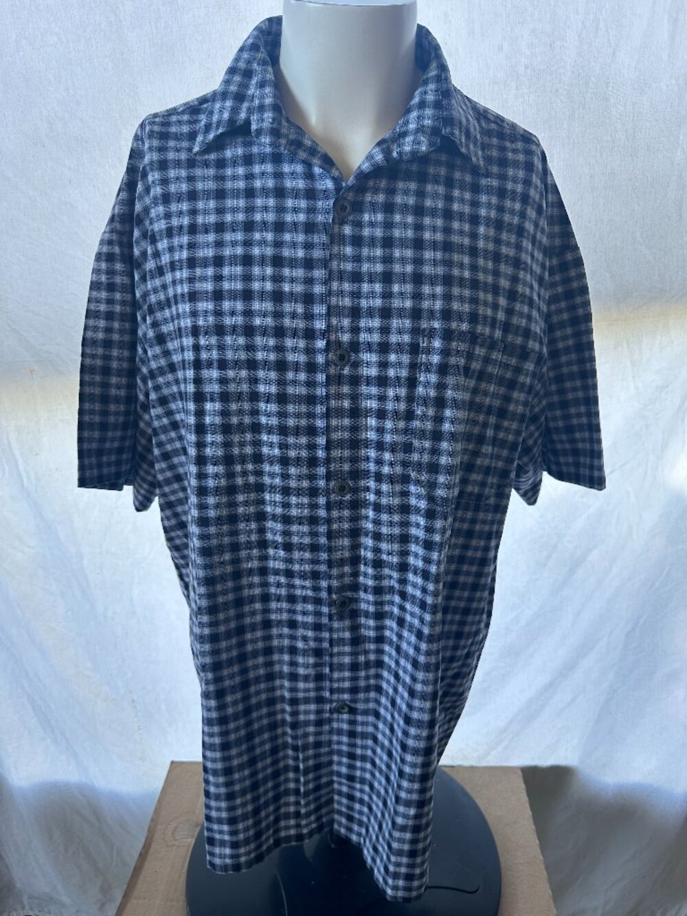 Cal Top Men's Blue White Checks SS Button Front Shirt 2XL Cotton Polyester
